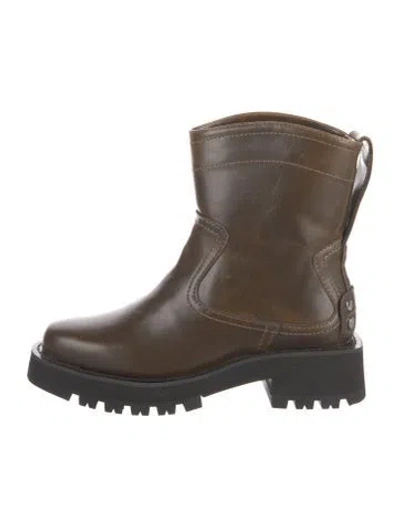 Pre-owned Ganni Leather Moto Boots In Brown