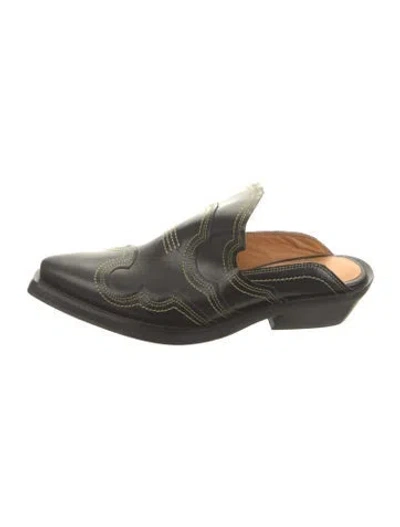 Pre-owned Ganni Leather Mules In Black