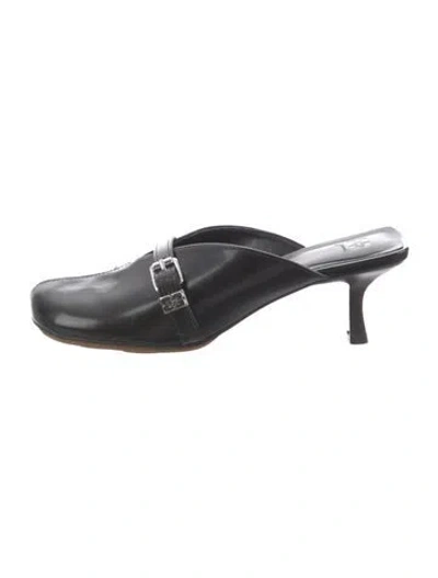 Pre-owned Ganni Leather Mules In Black