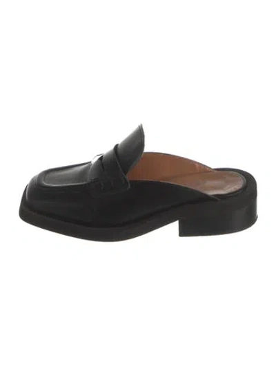 Pre-owned Ganni Leather Mules In Black