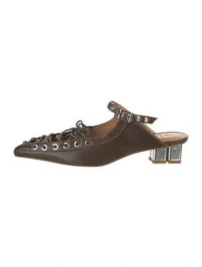 Pre-owned Ganni Leather Mules In Brown