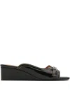 Ganni Butterfly Wedge Mule Sandals Black In Burgundy