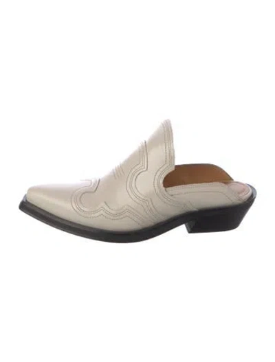 Pre-owned Ganni Leather Mules In Neutral