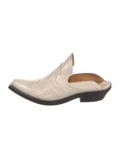 Pre-owned Ganni Leather Mules In Neutral