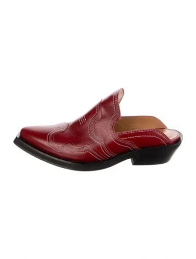 Pre-owned Ganni Leather Mules In Red