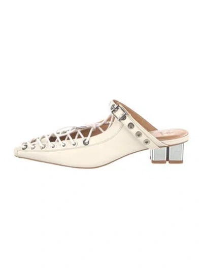 Pre-owned Ganni Leather Mules In White
