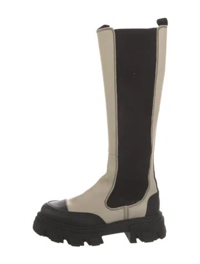Pre-owned Ganni Leather Patterned Combat Boots