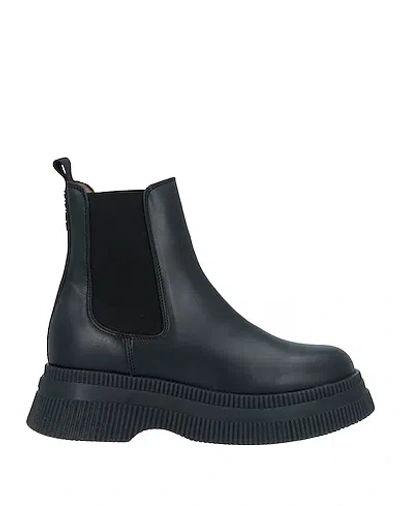 Ganni Leather Platform Boots In Black