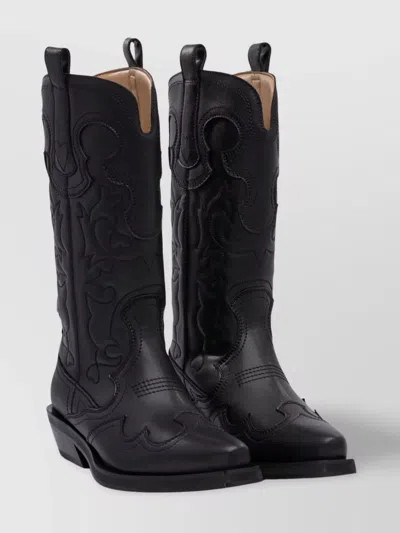 GANNI LEATHER POINTED TOE WESTERN BOOTS