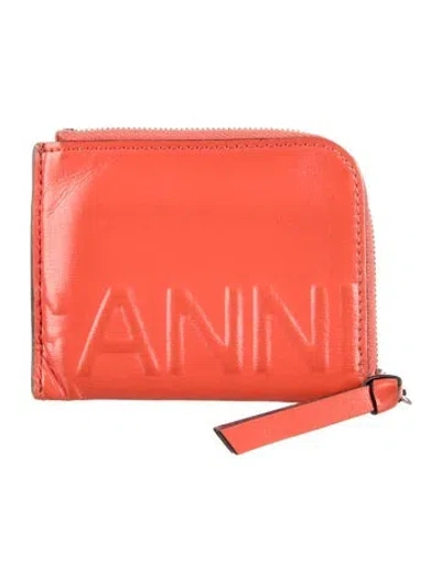 Pre-owned Ganni Leather Printed Wallet In Orange