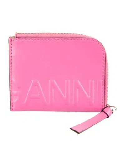 Pre-owned Ganni Leather Printed Wallet In Pink