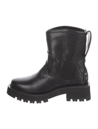Pre-owned Ganni Leather Rain Boots In Black