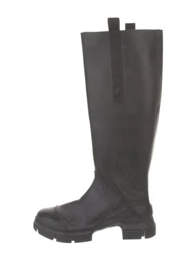 Pre-owned Ganni Leather Rain Boots In Black