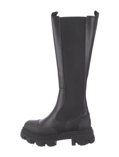 Pre-owned Ganni Leather Rain Boots In Black