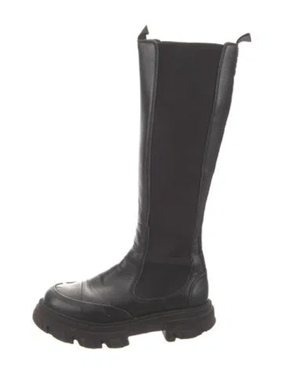Pre-owned Ganni Leather Rain Boots In Black