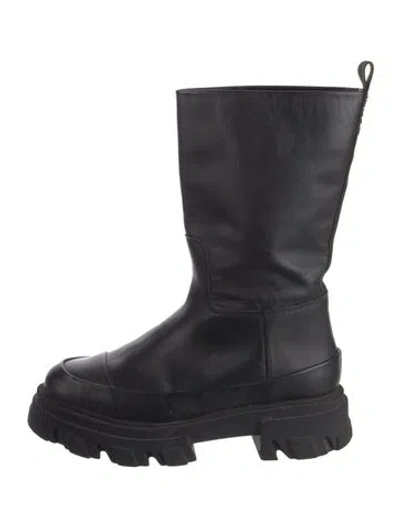 Pre-owned Ganni Leather Rain Boots In Black