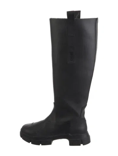 Pre-owned Ganni Leather Rain Boots In Black