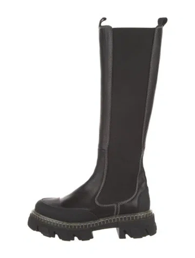 Pre-owned Ganni Leather Rain Boots In Black