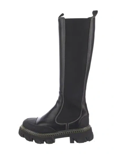 Pre-owned Ganni Leather Rain Boots In Black