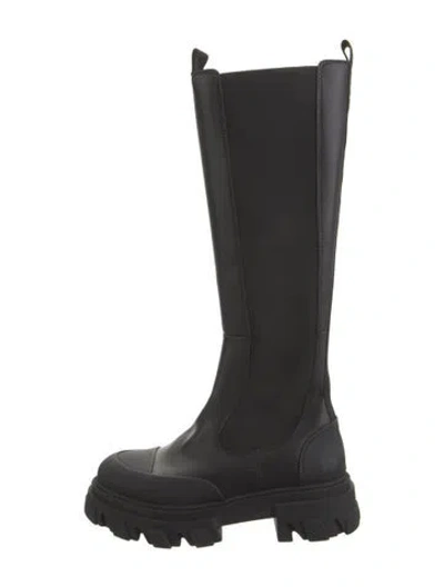 Pre-owned Ganni Leather Rain Boots In Black