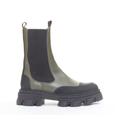 Ganni Leather Rubber Chelsea Boots In Green
