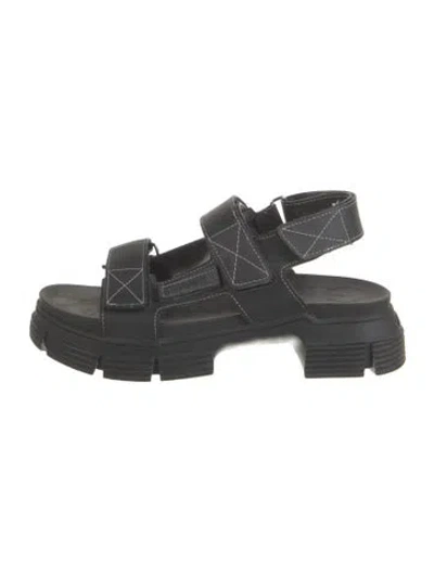 Pre-owned Ganni Leather Sandals In Black