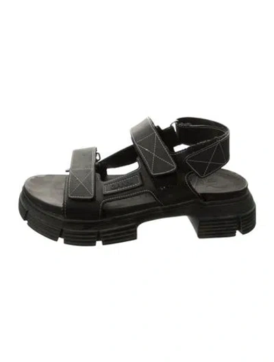 Pre-owned Ganni Leather Sandals In Black