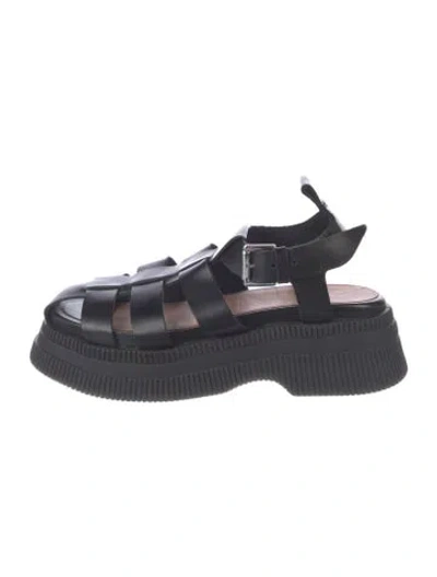 Pre-owned Ganni Leather Sandals In Black