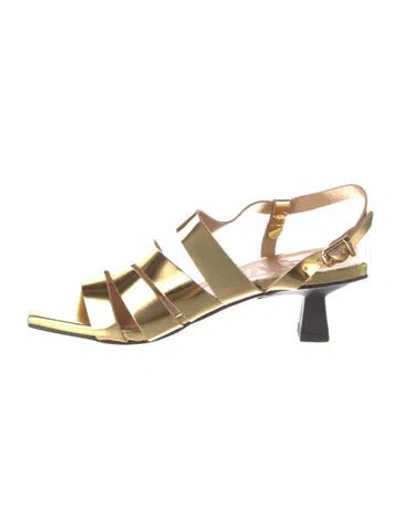 Pre-owned Ganni Leather Sandals In Gold/metallic