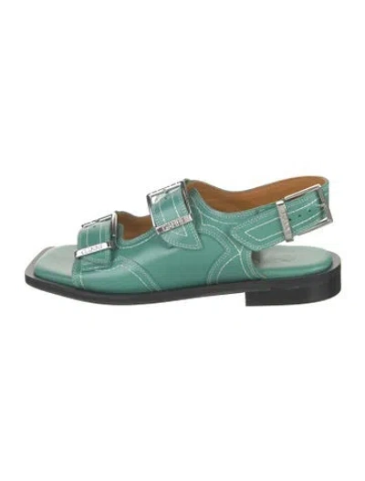 Pre-owned Ganni Leather Sandals In Green