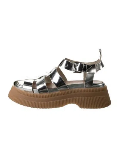 Pre-owned Ganni Leather Sandals In Metallic/silver
