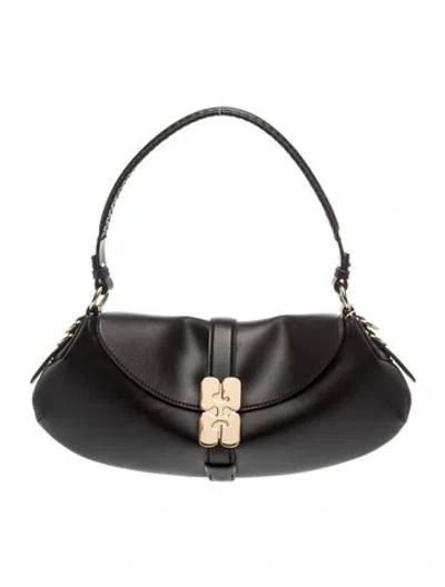 Pre-owned Ganni Leather Shoulder Bag In Black
