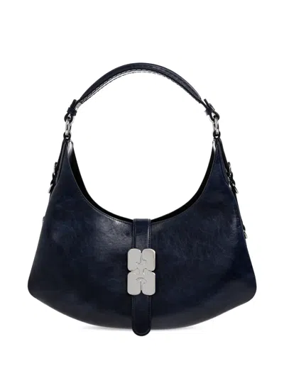 Ganni Leather Shoulder Bag In Blue
