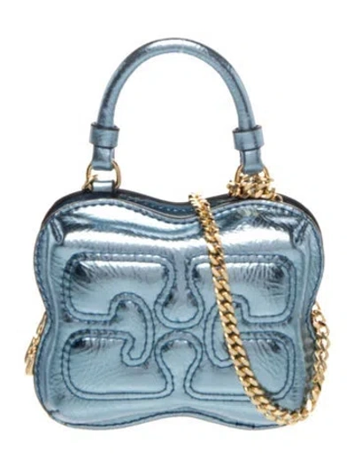 Pre-owned Ganni Leather Shoulder Bag In Blue