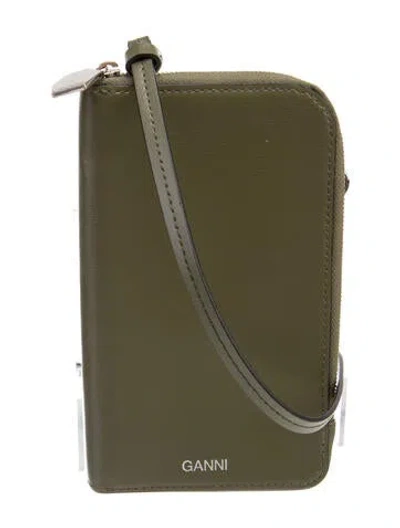 Pre-owned Ganni Leather Shoulder Bag In Green