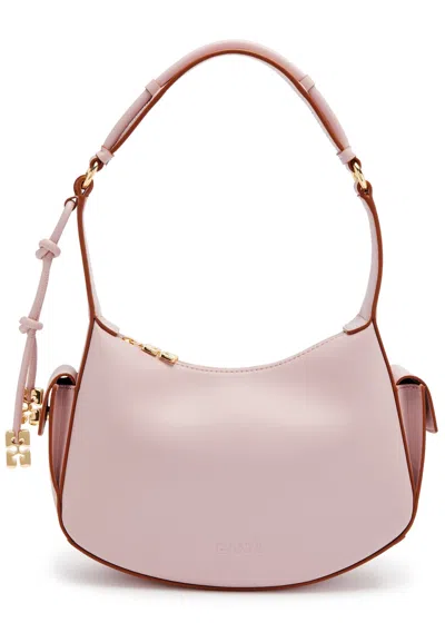 Ganni Leather Shoulder Bag In Light Pink