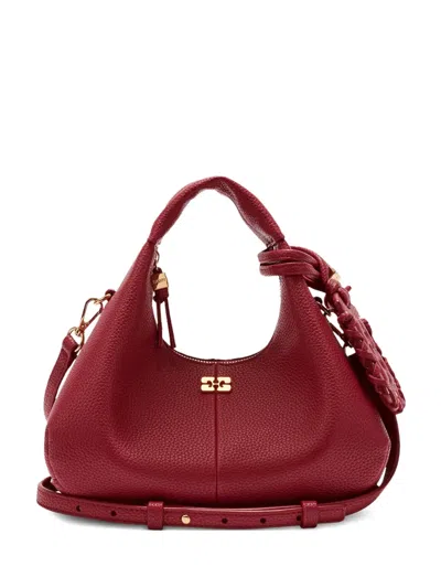 Ganni Grained Mini Hobo Bag In Red