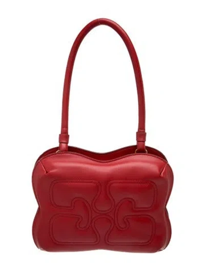 Pre-owned Ganni Leather Shoulder Bag In Red