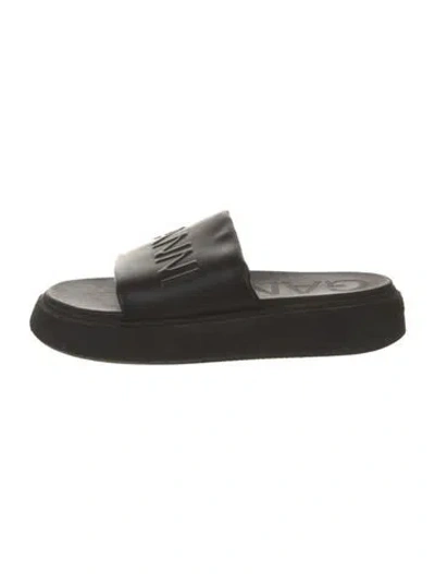 Pre-owned Ganni Leather Slides In Black