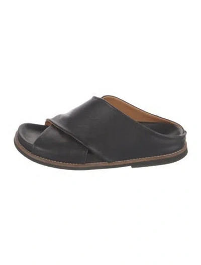 Pre-owned Ganni Leather Slides In Black