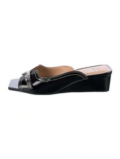 Pre-owned Ganni Leather Slides In Black