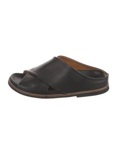 Pre-owned Ganni Leather Slides In Black