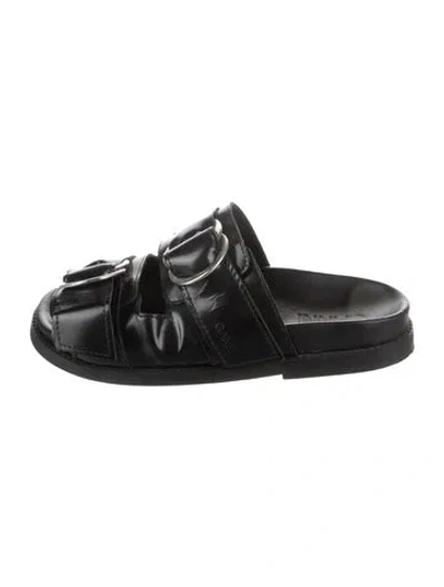Pre-owned Ganni Leather Slides In Black