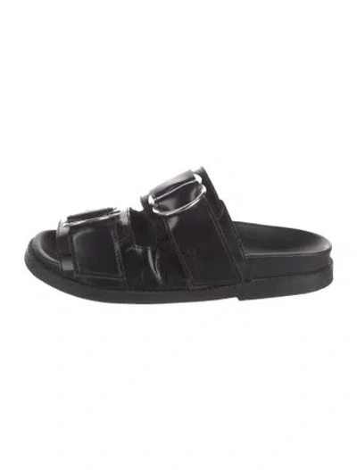 Pre-owned Ganni Leather Slides In Black