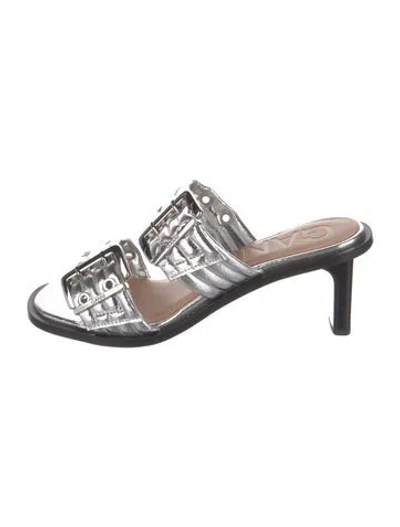 Pre-owned Ganni Leather Slides In Silver