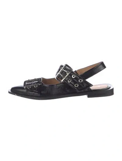 Pre-owned Ganni Leather Slingback Flats In Black