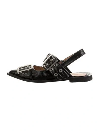Pre-owned Ganni Leather Slingback Flats In Black