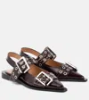 Ganni Buckle Detail Patent Leather Slingback Ballerinas In Burgundy