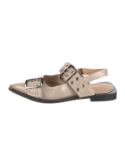 Pre-owned Ganni Leather Slingback Flats In Neutral