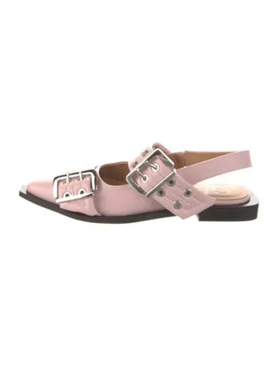 Pre-owned Ganni Leather Slingback Flats In Pink